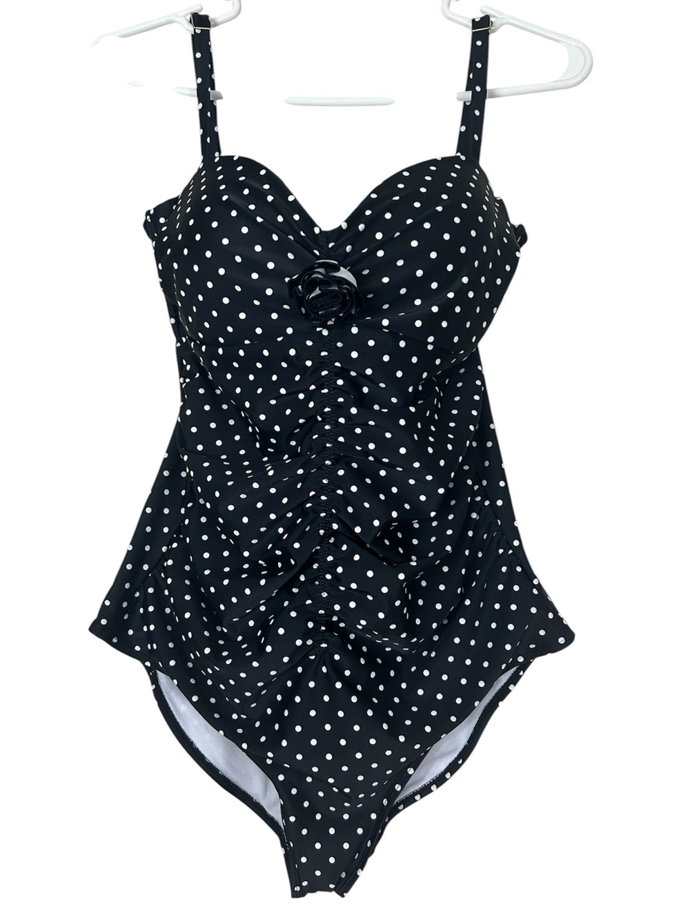 Marina West Classic Black Polka Dot One-Piece Swimsuit with Floral Accent
